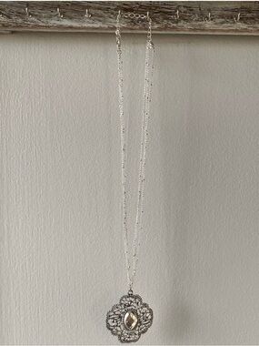Elegant Silver Filigree Pendant Necklace and Earrings